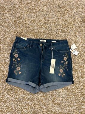 Vintage America Dark Blue Embroidered Denim Shorts